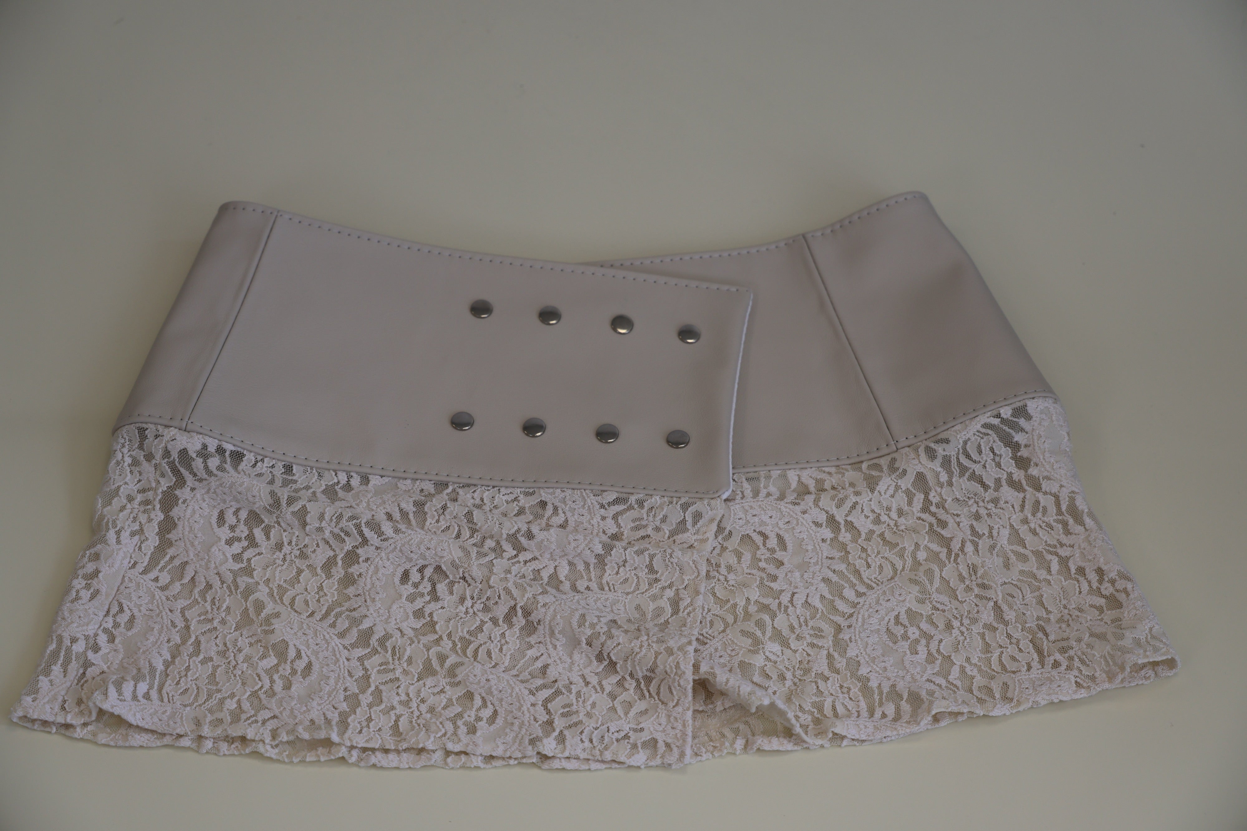 Cream leather and cream lace skirt