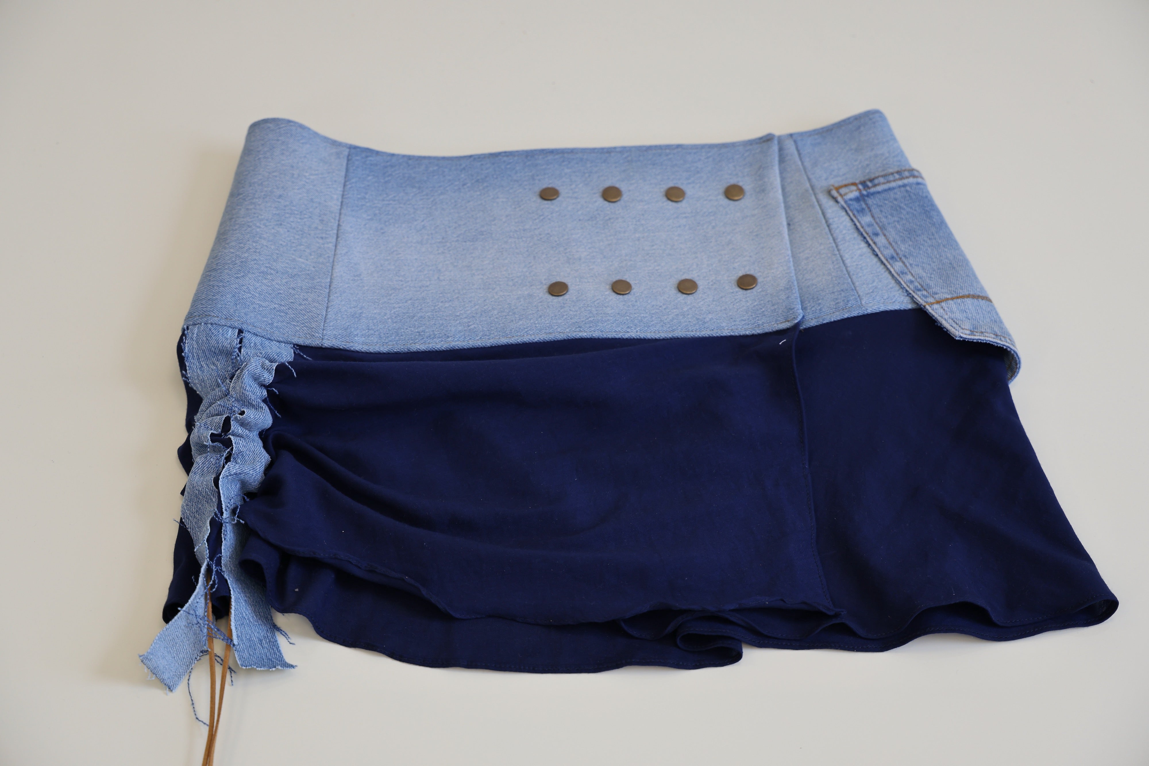 Faded denim and dark blue skirt