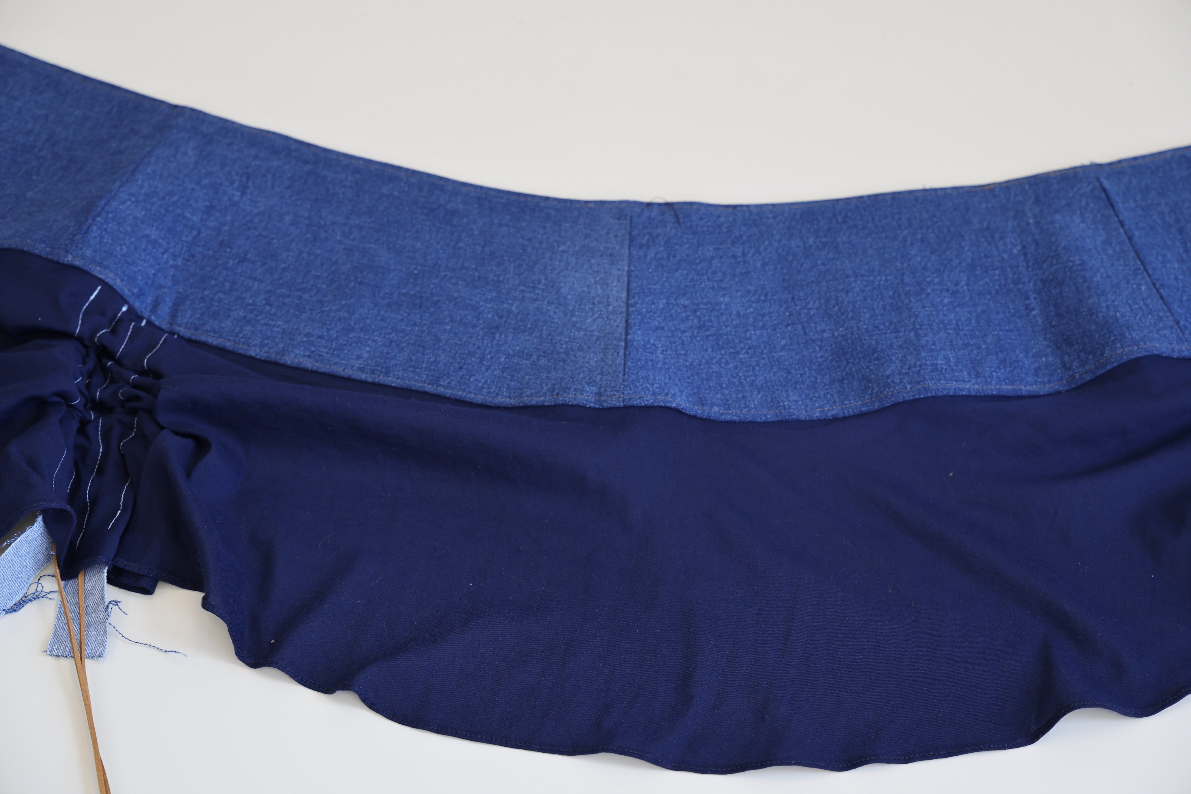 Faded denim and dark blue skirt