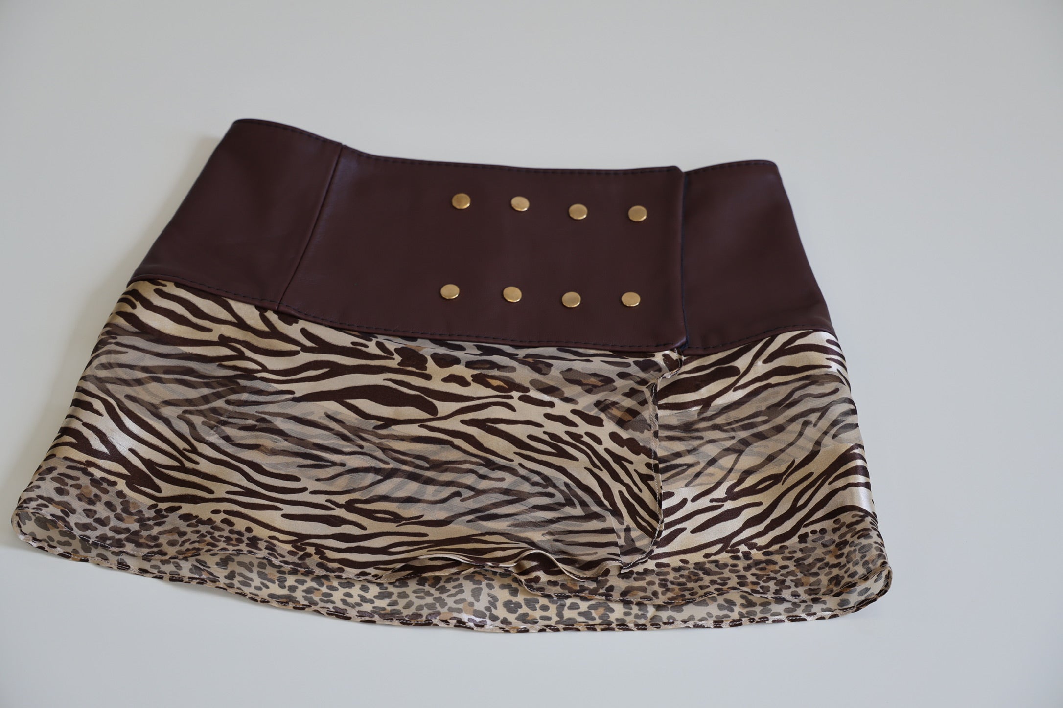 Brown Leather and Jungle print skirt